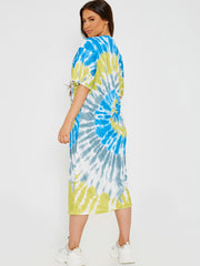 Spiraalvormige tie-dye midi-jurk
