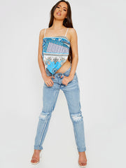 Scarf Print Tie Knot Back Cami Crop Top