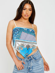 Scarf Print Tie Knot Back Cami Crop Top