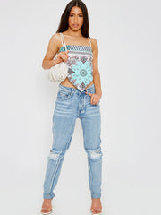 Scarf Print Tie Knot Back Cami Crop Top