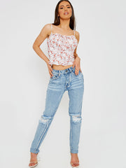 Bloemenprint naaddetailsla sla cami top