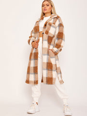 Checked Longline Teddy Bear Borg Coat