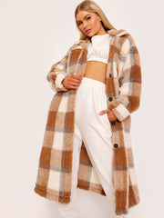 Checked Longline Teddy Bear Borg Coat