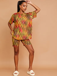 Chevron Printed Oversized Top & Shorts Co-ord - Yellow