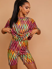 Chevron Printed Oversized Top & Shorts Co-ord