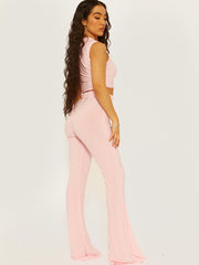 Slinky High Neck Crop Top & Flared Trouser Co-ord