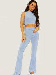 Slinky High Neck Crop Top & Flared Trouser Co-ord
