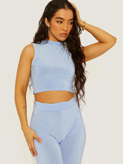 Slinky High Neck Crop Top & Flared Trouser Co-ord