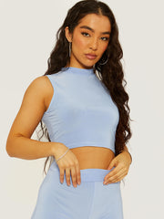 Slinky High Neck Crop Top & Flared Trouser Co-ord