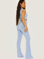 Slinky High Neck Crop Top & Flared Trouser Co-ord