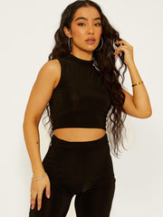 Slinky High Neck Crop Top & Flared Trouser Co-ord