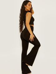 Slinky High Neck Crop Top & Flared Trouser Co-ord