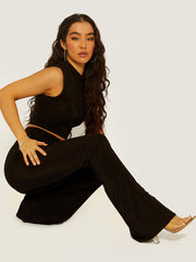 Slinky High Neck Crop Top & Flared Trouser Co-ord