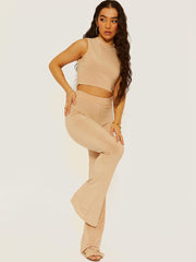Slinky High Neck Crop Top & Flared Trouser Co-ord
