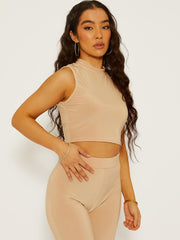 Slinky High Neck Crop Top & Flared Trouser Co-ord