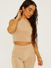 Slinky High Neck Crop Top & Flared Trouser Co-ord