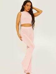 Slinky High Neck Crop Top & Flared Trouser Co-ord