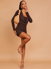 Draped Cowl Neck Slinky Dress