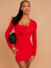 Draped Cowl Neck Slinky Dress