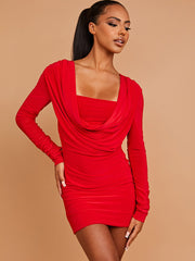 Draped Cowl Neck Slinky Dress