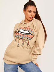 Chevron Lip Graphic Fleeced Hoodie