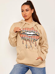Chevron Lip Graphic Fleeced Hoodie