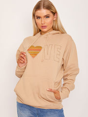 LOVE Chevron Heart Graphic Fleeced Hoodie