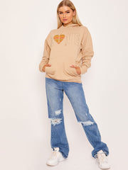 LOVE Chevron Heart Graphic Fleeced Hoodie