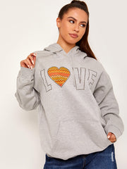LOVE Chevron Heart Graphic Fleeced Hoodie