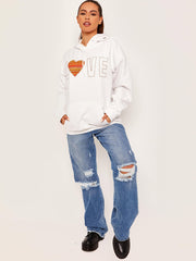 LOVE Chevron Heart Graphic Fleeced Hoodie