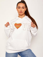 LOVE Chevron Heart Graphic Fleeced Hoodie