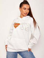 LOVE Chevron Heart Graphic Fleeced Hoodie