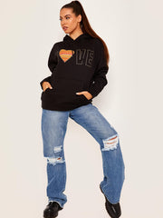 LOVE Chevron Heart Graphic Fleeced Hoodie