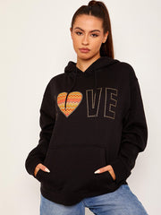 LOVE Chevron Heart Graphic Fleeced Hoodie