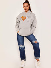 LOVE Chevron Heart Graphic Fleeced Hoodie