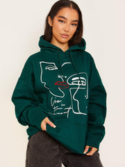 Face Graphic Hoodie with Embroidered Lip