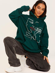 Face Graphic Hoodie with Embroidered Lip