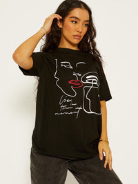 Face Graphic Print T-Shirt - Black