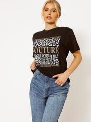 Couture Leopard Print Glitter Detail T-Shirt