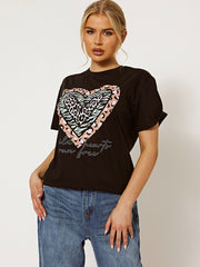 Multi-Print-Herz-Grafik-Print-T-Shirt