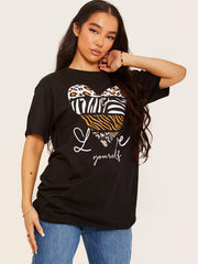 Love Yourself Multi Print Heart Graphic T-Shirt