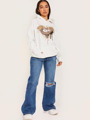 Glitter Leopard Lip Graphic Print Hoodie