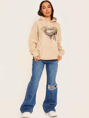 Glitter Leopard Lip Graphic Print Hoodie