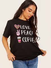 Love Peace Coffee Graphic Printed T-Shirt