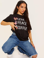 Love Peace Coffee Graphic Printed T-Shirt
