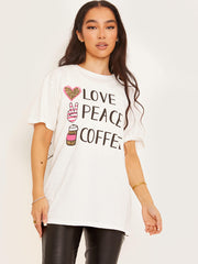 Love Peace Coffee Graphic Printed T-Shirt