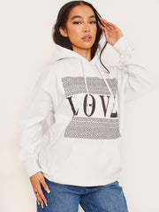 Greek Pattern Love Graphic Print Hoodie