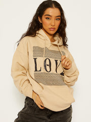 Greek Pattern Love Graphic Print Hoodie