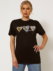 Drei Herzen amour Animal Print T-Shirt
