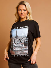 A La Mode Paris Graphic Glitter Detail T-Shirt
